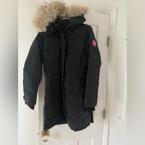 Canada Goose Black Puffer Jacket with Fur Trim Lorette